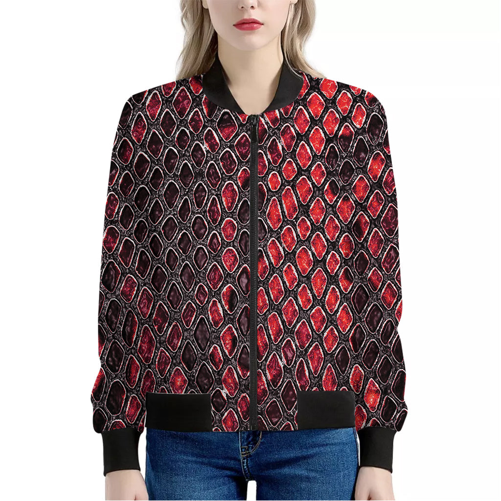 Red And Black Snakeskin Print Women's Bomber Jacket