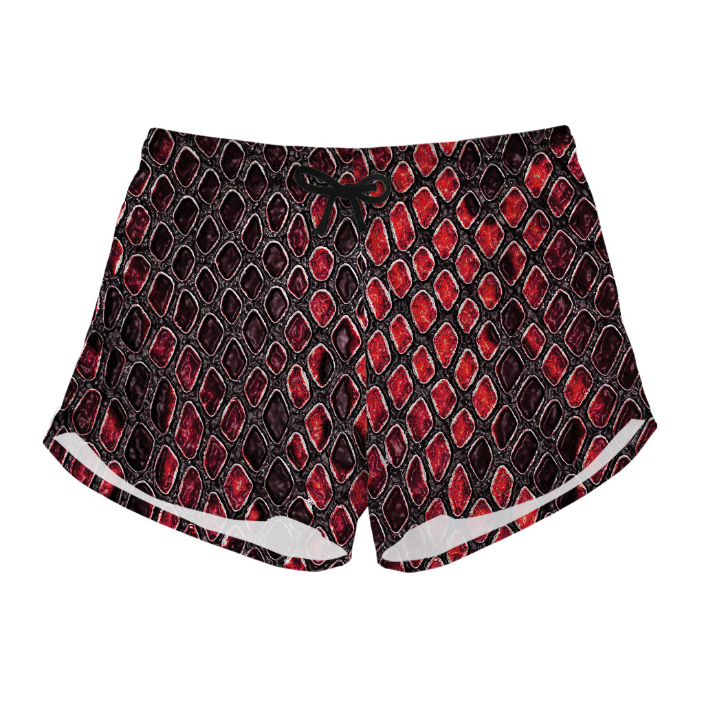 Red And Black Snakeskin Print Women's Shorts