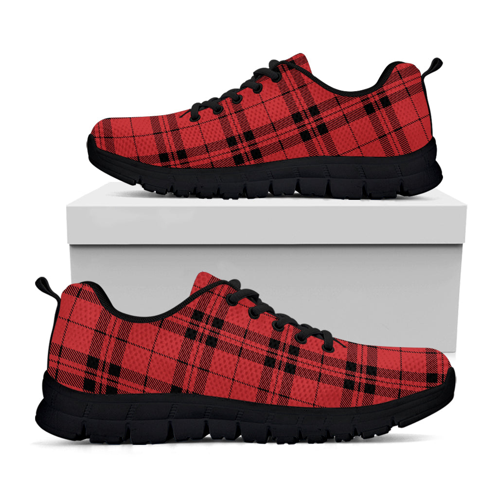 Red And Black Tartan Pattern Print Black Sneakers