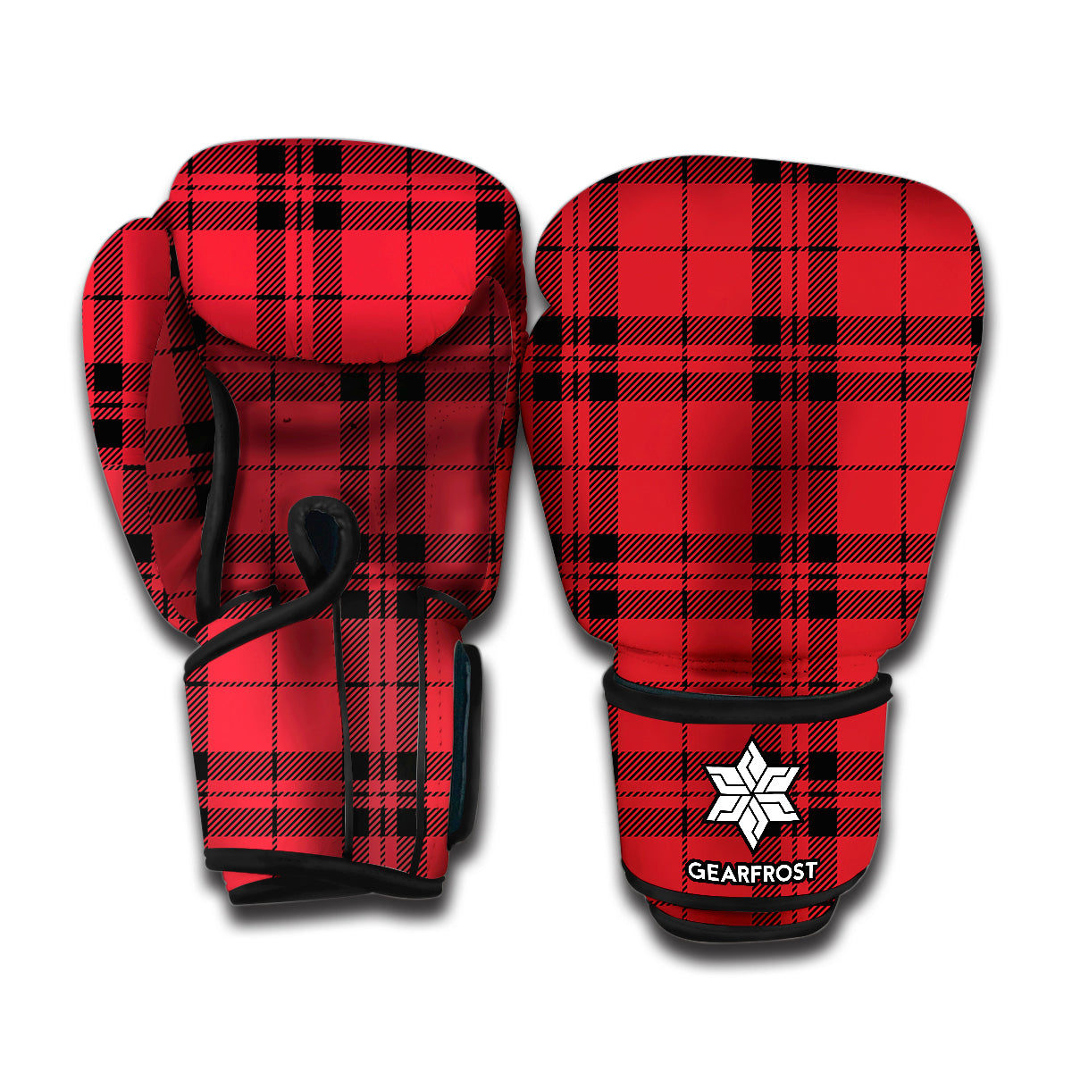 Red And Black Tartan Pattern Print Boxing Gloves