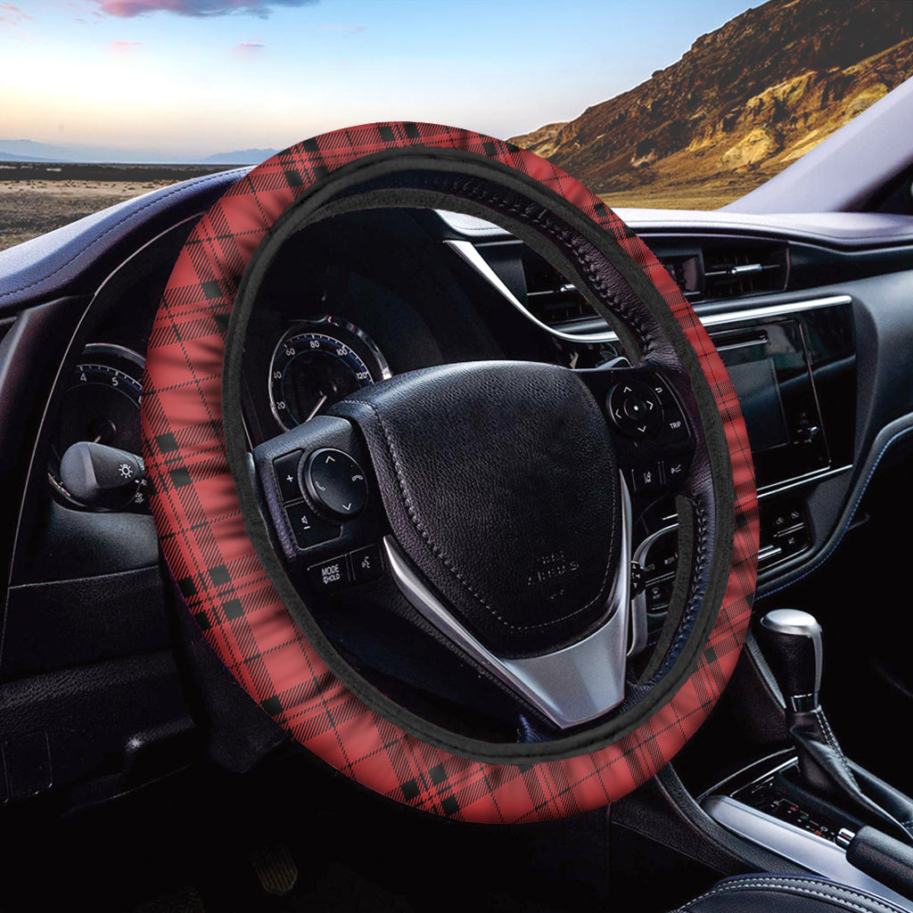 Red And Black Tartan Pattern Print Car Steering Wheel Cover