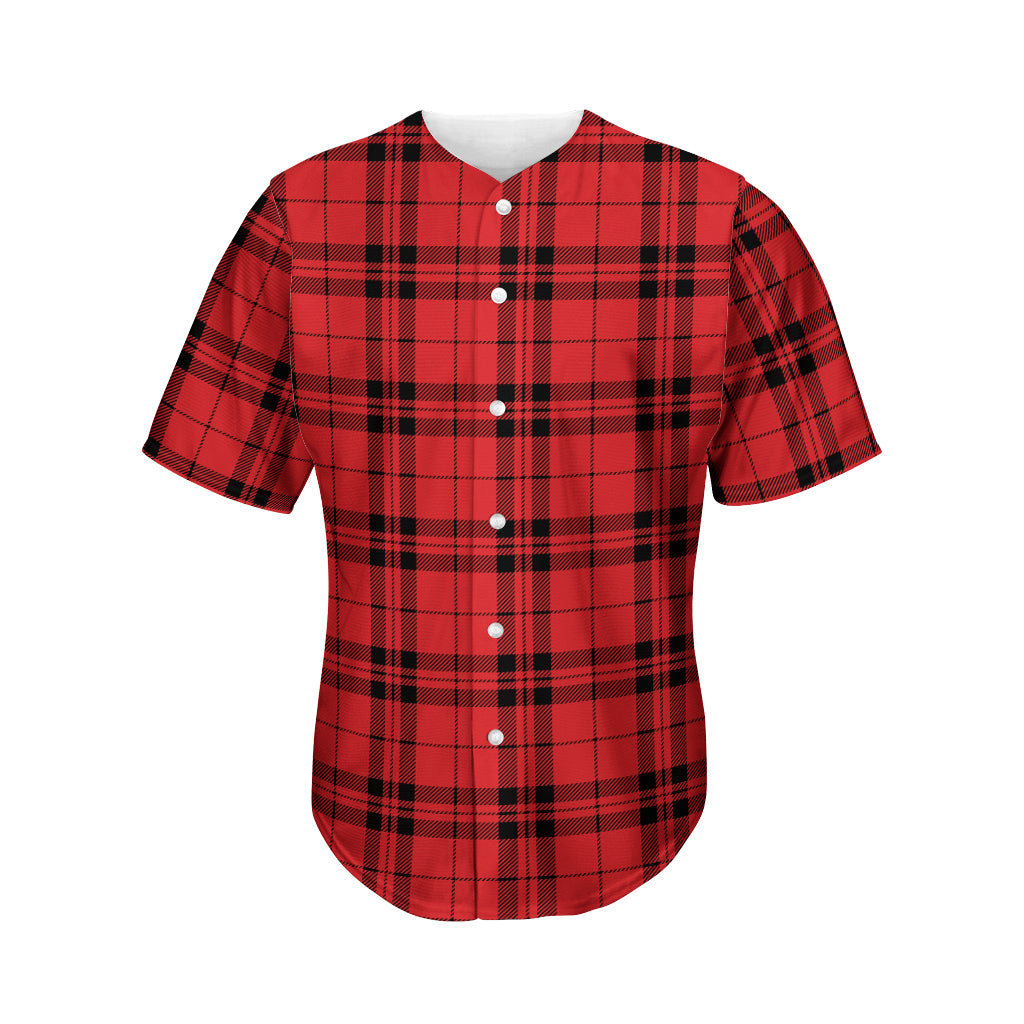 Red And Black Tartan Pattern Print Men's Baseball Jersey