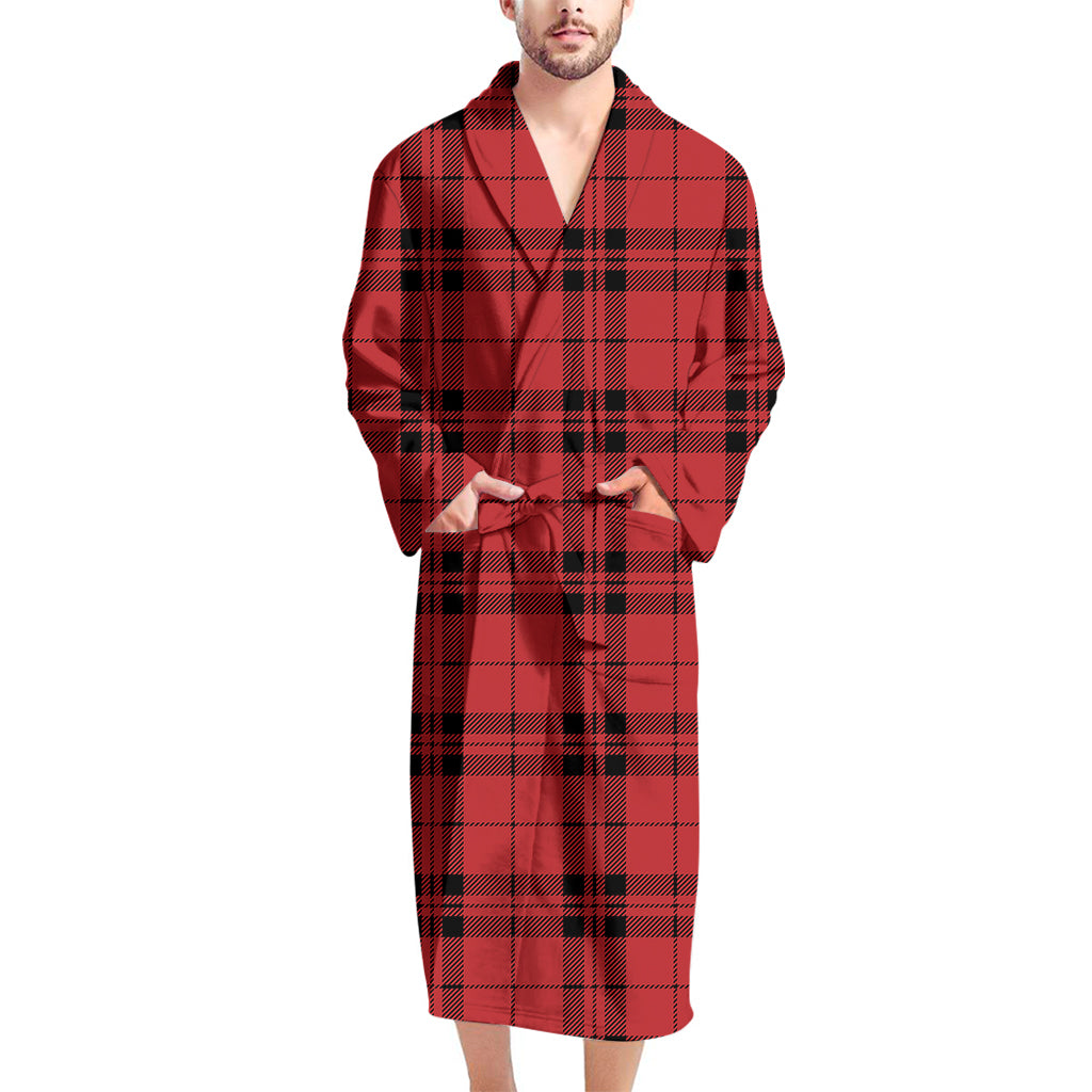 Red And Black Tartan Pattern Print Men's Bathrobe