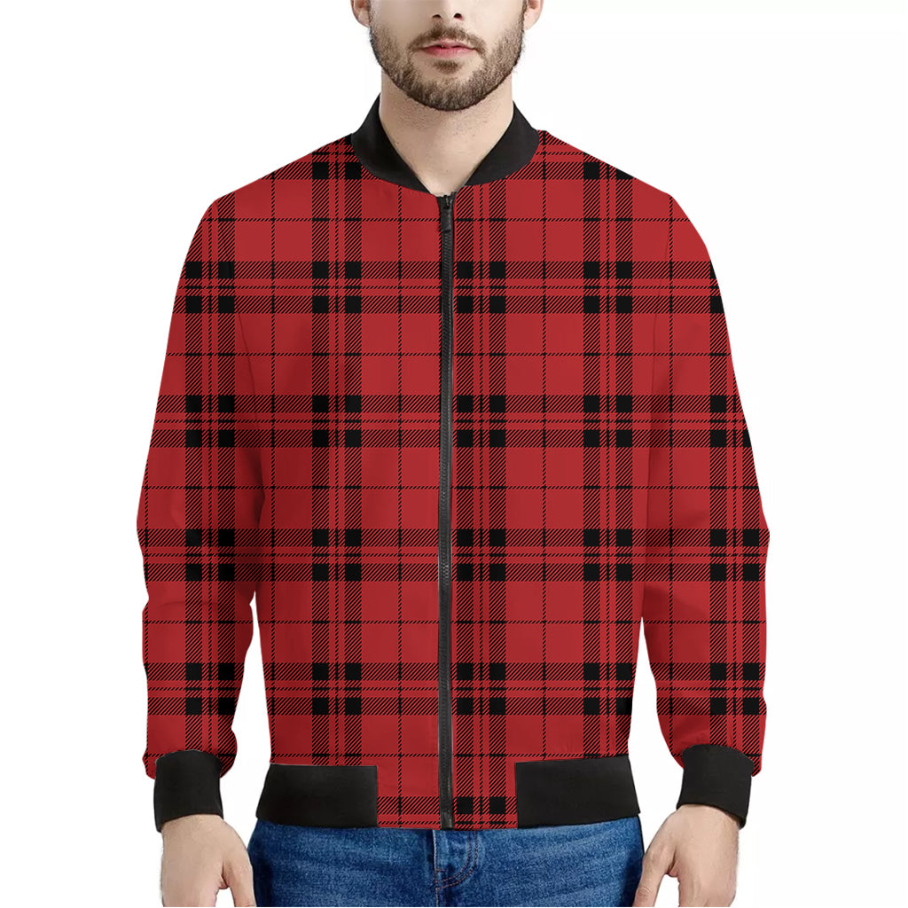 Red And Black Tartan Pattern Print Men's Bomber Jacket