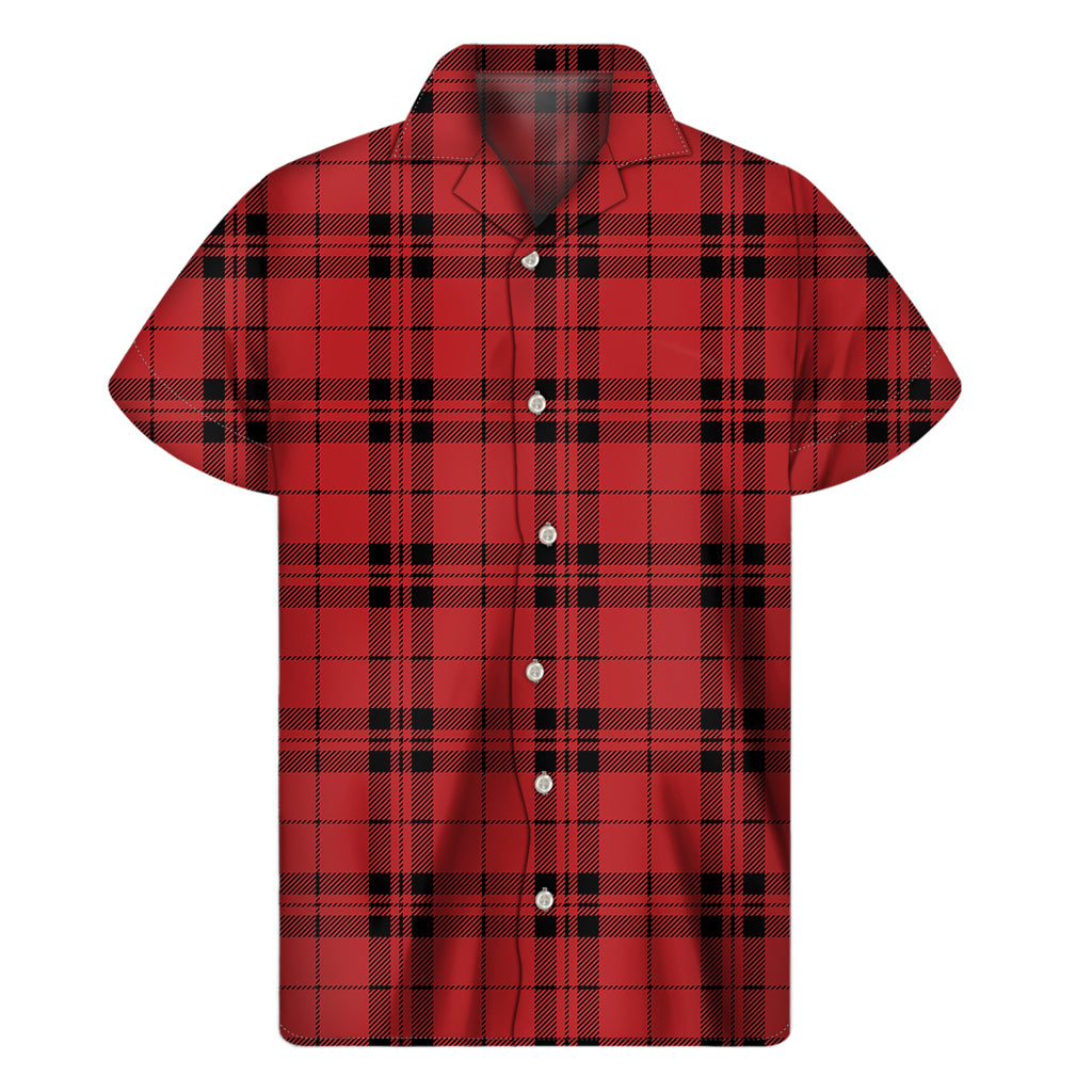 Red And Black Tartan Pattern Print Men's Short Sleeve Shirt