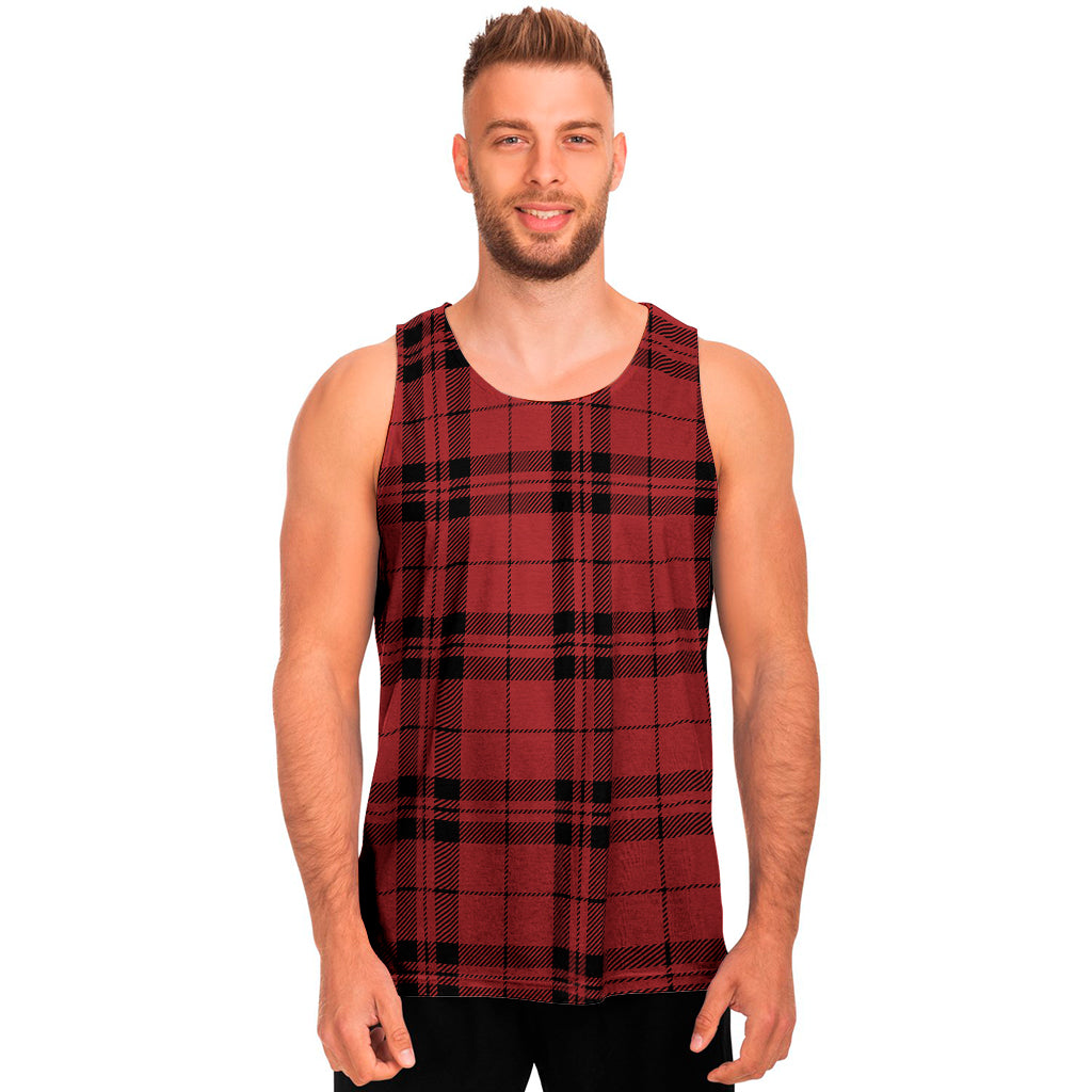 Red And Black Tartan Pattern Print Men's Tank Top