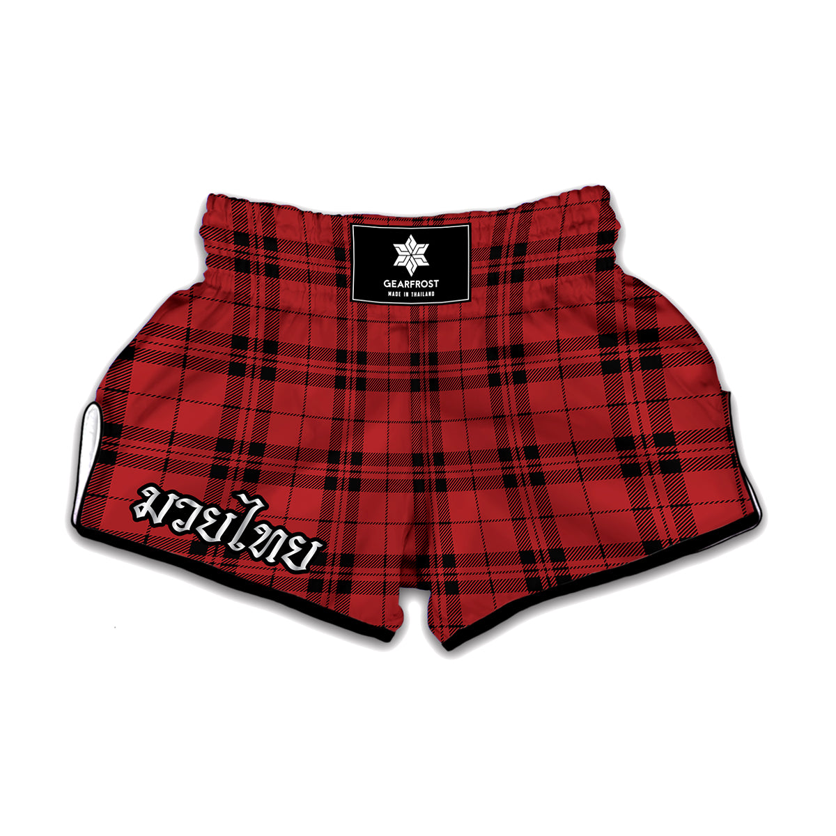 Red And Black Tartan Pattern Print Muay Thai Boxing Shorts