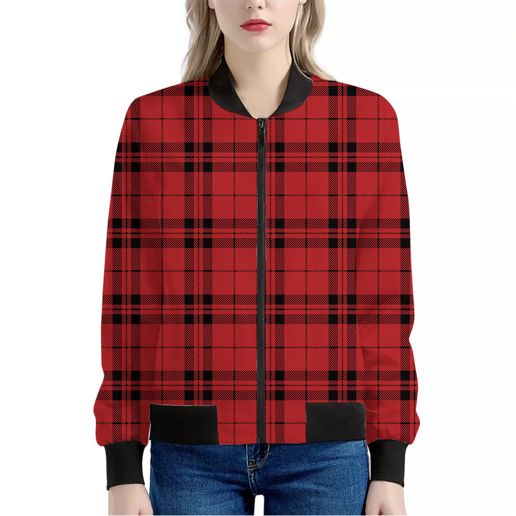 Red And Black Tartan Pattern Print Women's Bomber Jacket