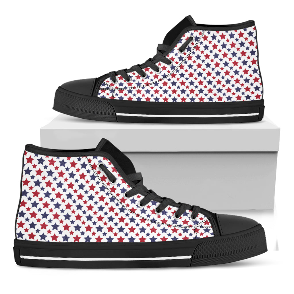 Red And Blue American Star Pattern Print Black High Top Shoes