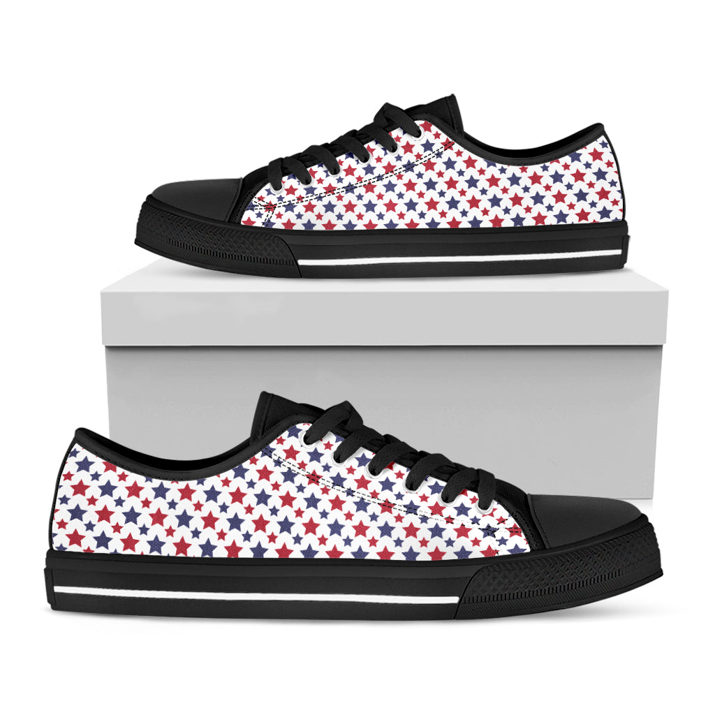 Red And Blue American Star Pattern Print Black Low Top Shoes