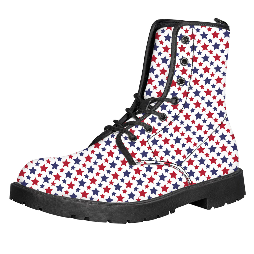 Red And Blue American Star Pattern Print Leather Boots