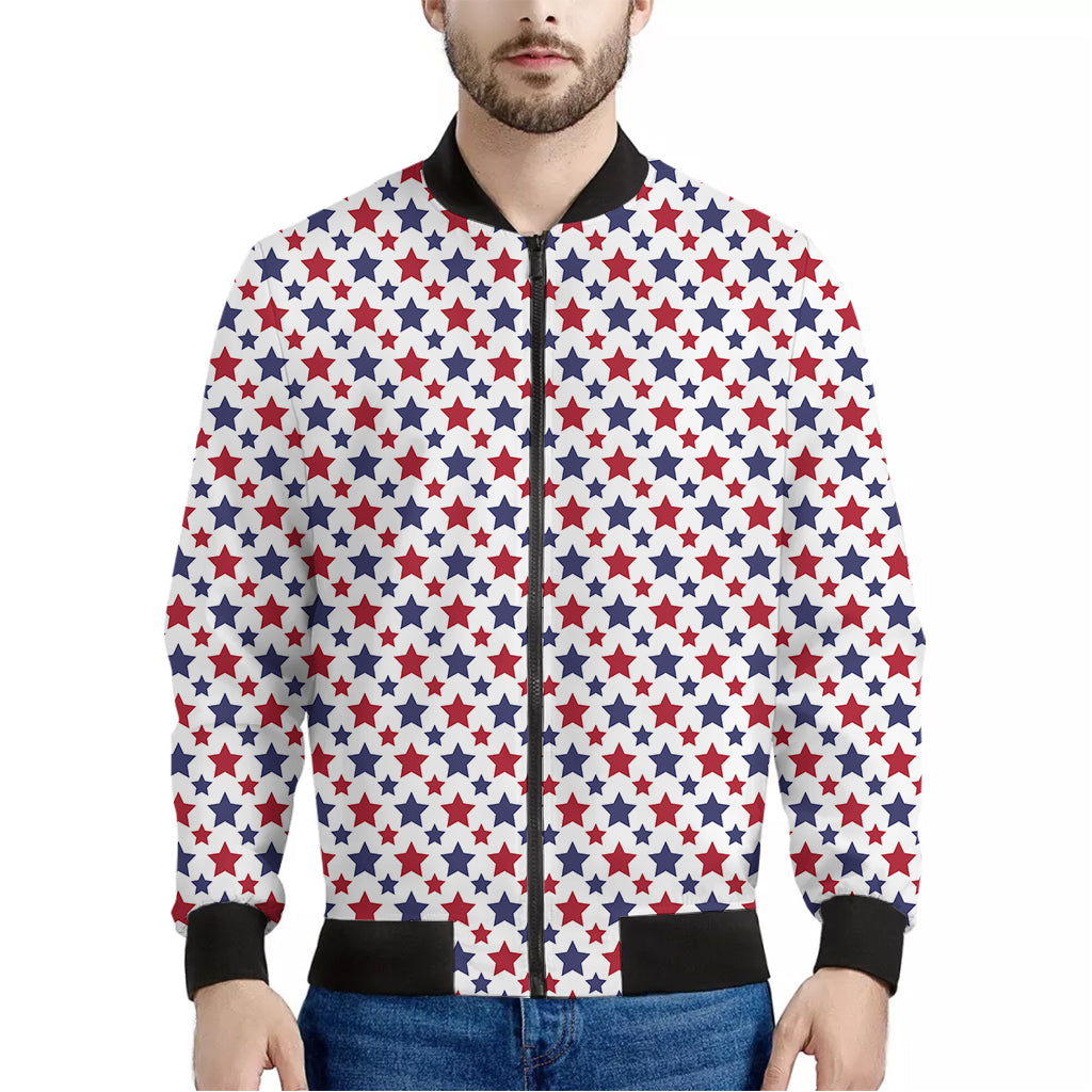 Red And Blue American Star Pattern Print Men's Bomber Jacket