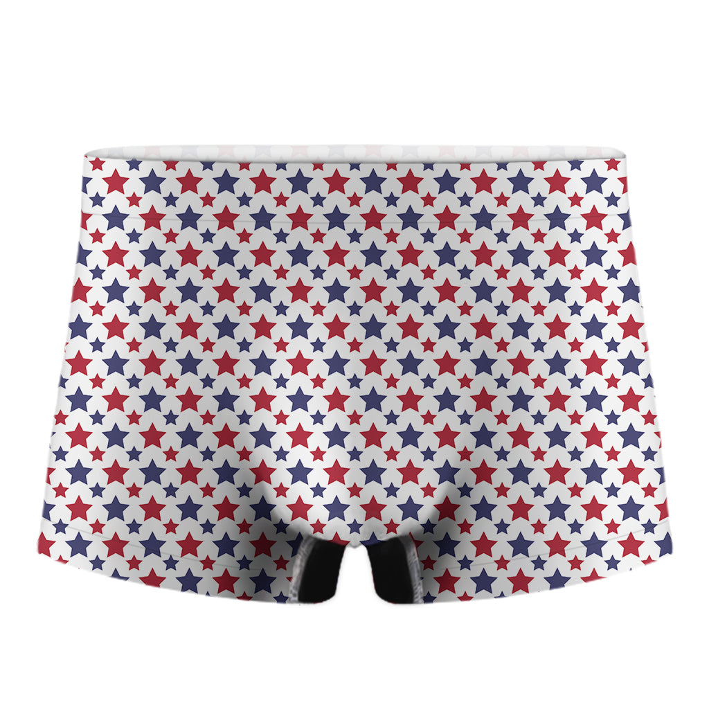 Red And Blue American Star Pattern Print Men's Boxer Briefs