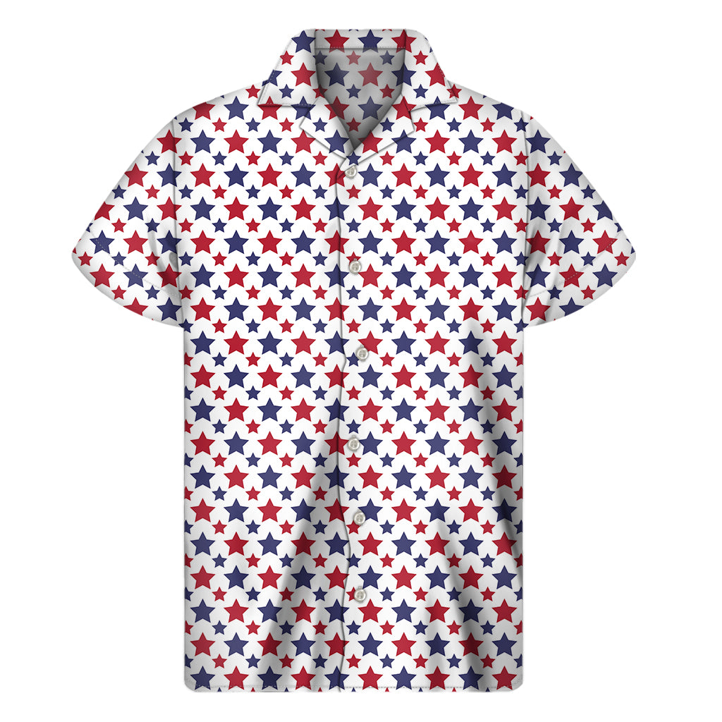 Red And Blue American Star Pattern Print Men's Short Sleeve Shirt