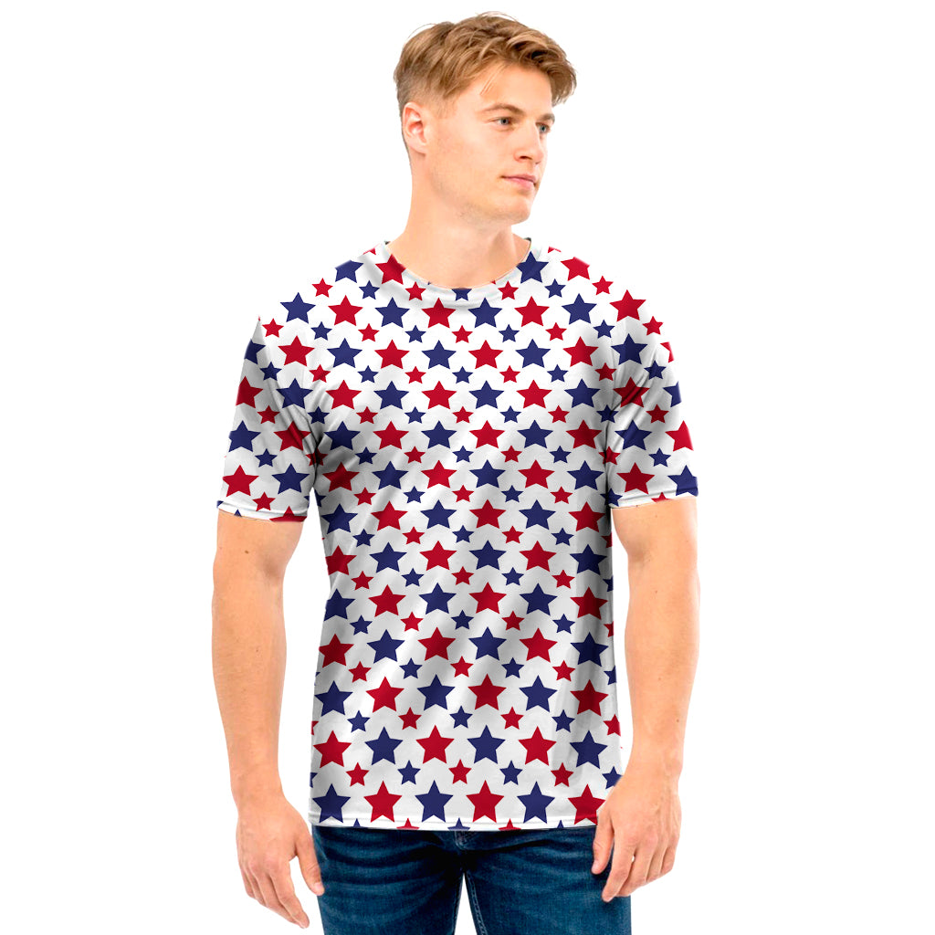 Red And Blue American Star Pattern Print Men's T-Shirt