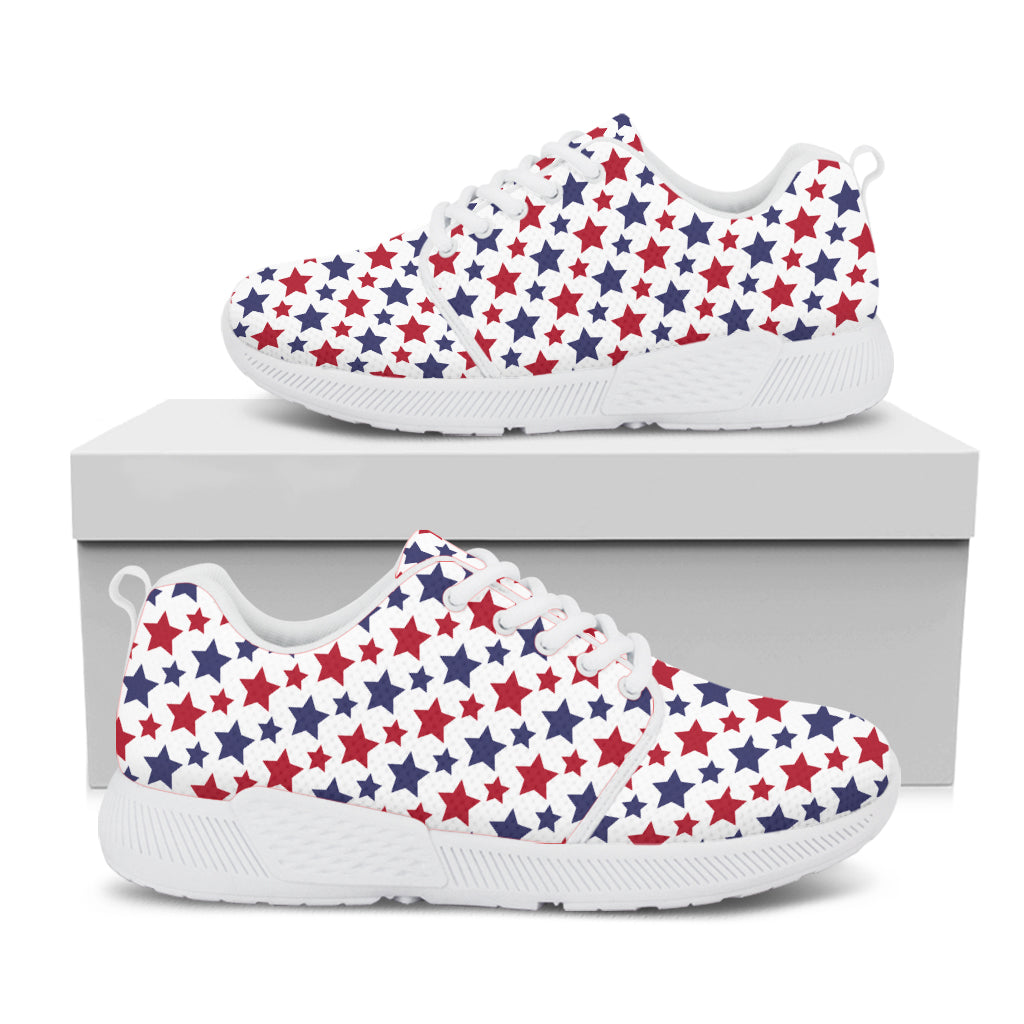 Red And Blue American Star Pattern Print White Athletic Shoes