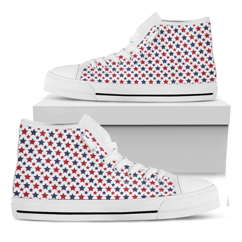 Red And Blue American Star Pattern Print White High Top Shoes