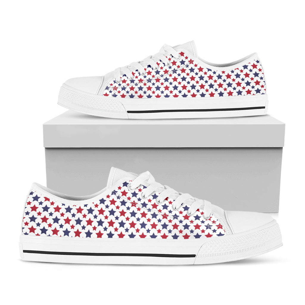 Red And Blue American Star Pattern Print White Low Top Shoes