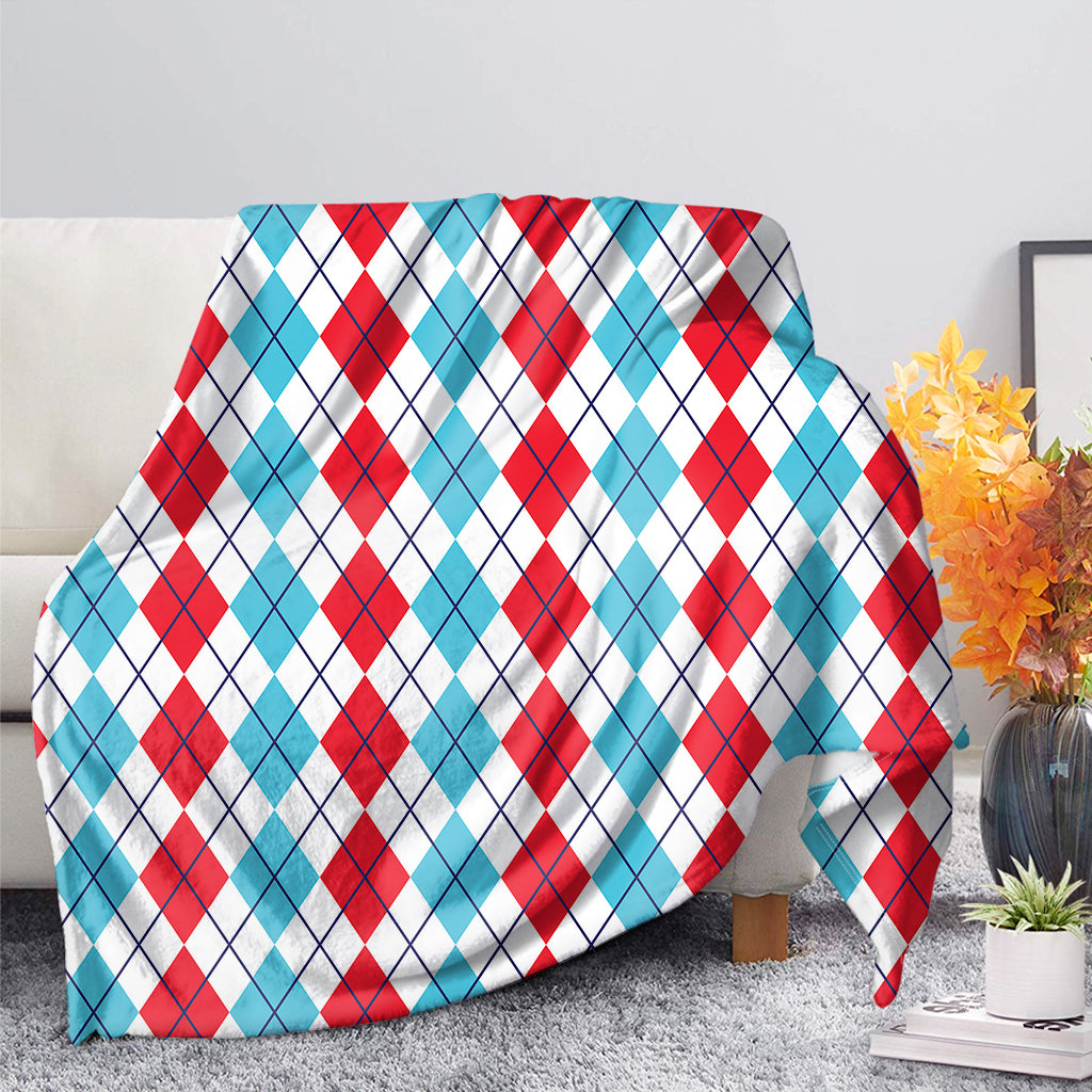 Red And Blue Argyle Pattern Print Blanket