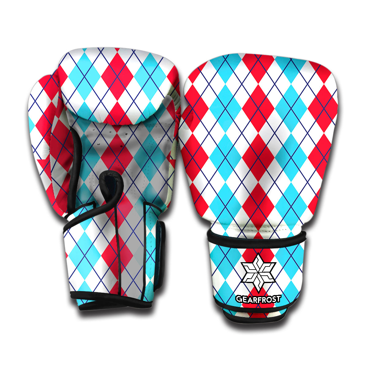 Red And Blue Argyle Pattern Print Boxing Gloves