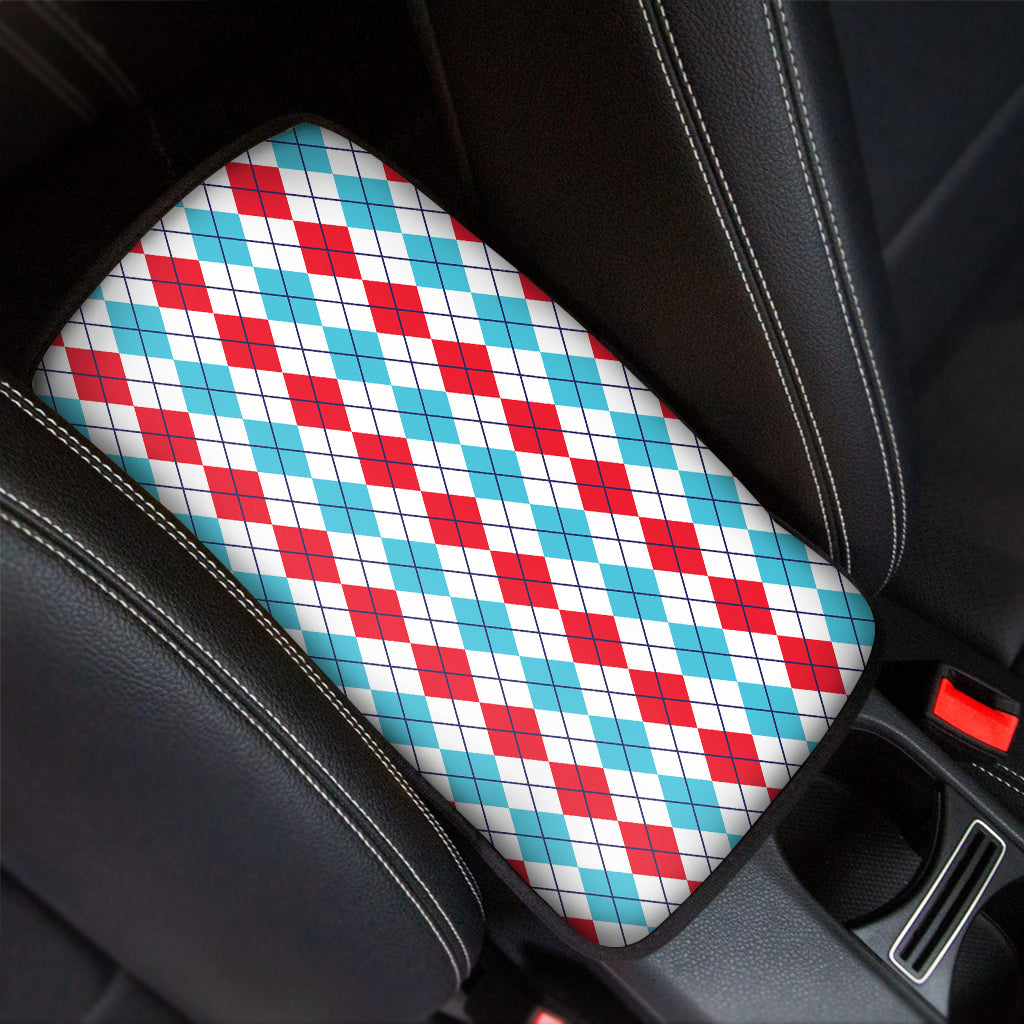 Red And Blue Argyle Pattern Print Car Center Console Cover