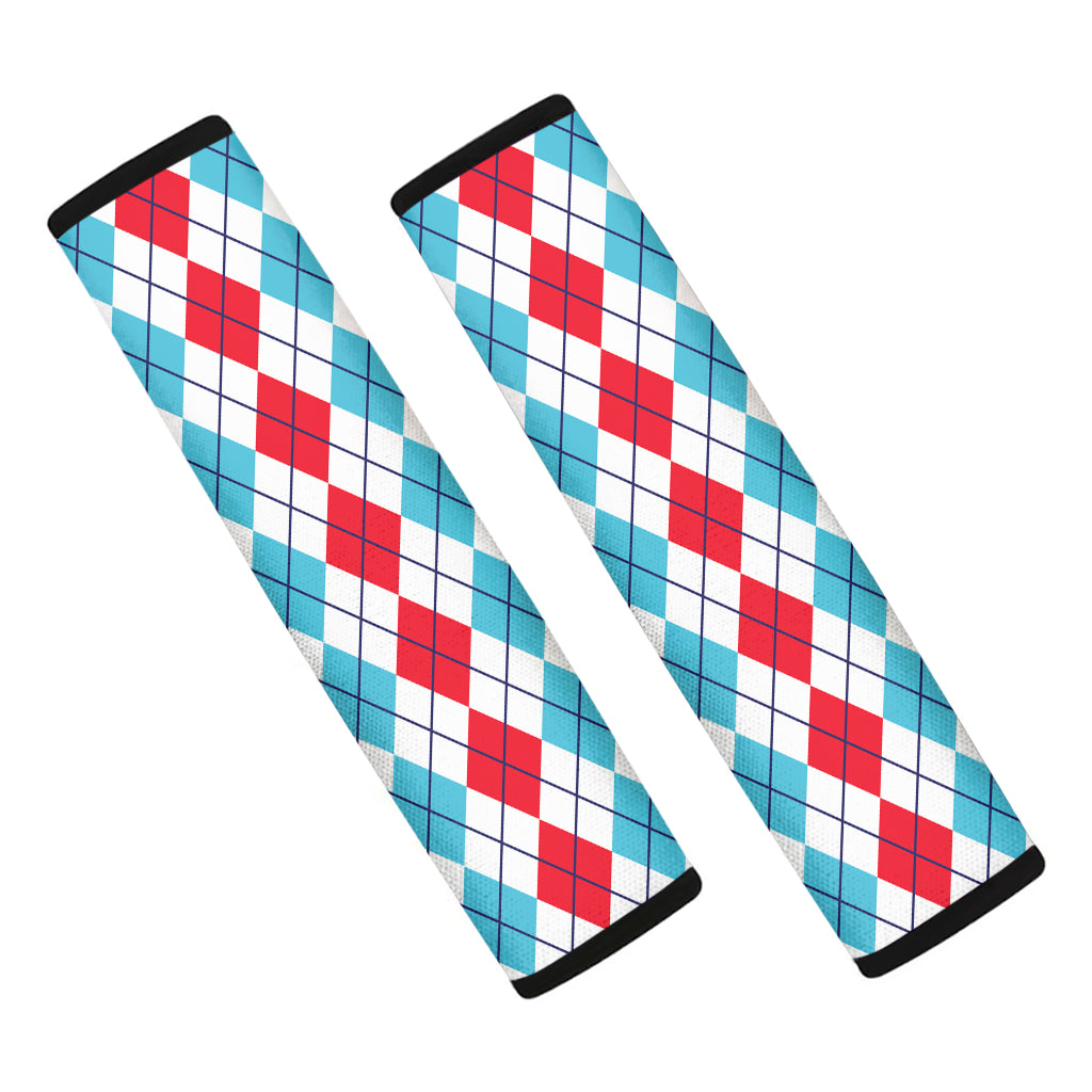 Red And Blue Argyle Pattern Print Car Seat Belt Covers