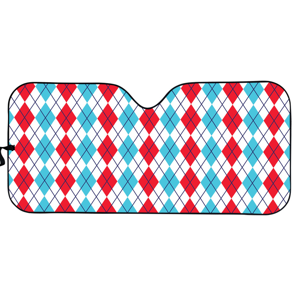 Red And Blue Argyle Pattern Print Car Sun Shade