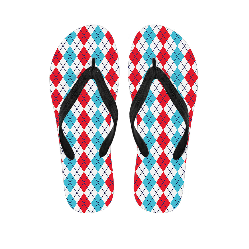 Red And Blue Argyle Pattern Print Flip Flops