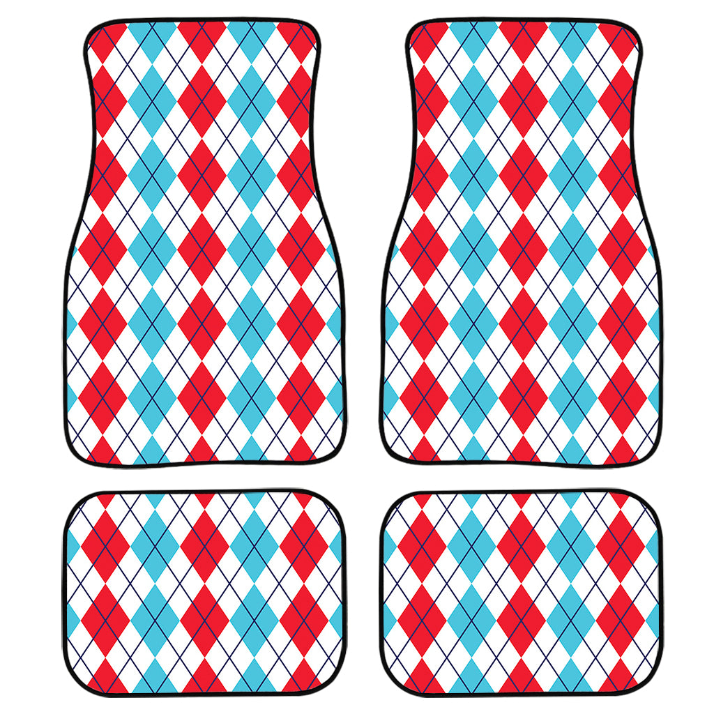 Red And Blue Argyle Pattern Print Front and Back Car Floor Mats