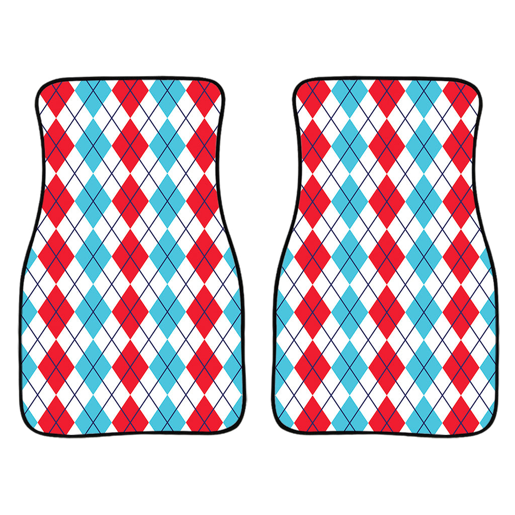 Red And Blue Argyle Pattern Print Front Car Floor Mats