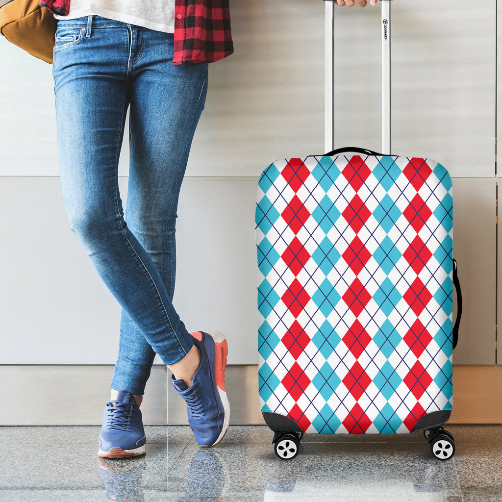 Red And Blue Argyle Pattern Print Luggage Cover