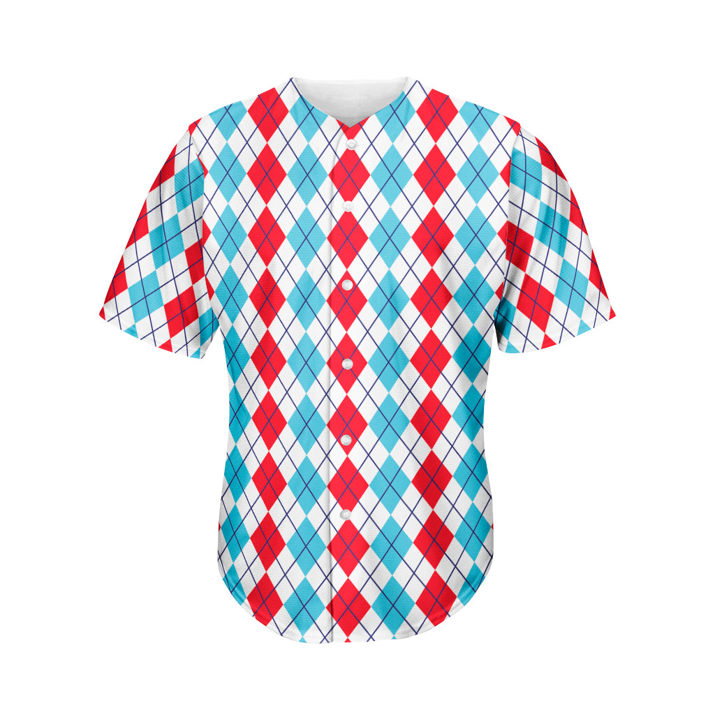 Red And Blue Argyle Pattern Print Men's Baseball Jersey