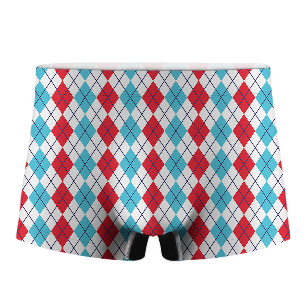 Red And Blue Argyle Pattern Print Men's Boxer Briefs