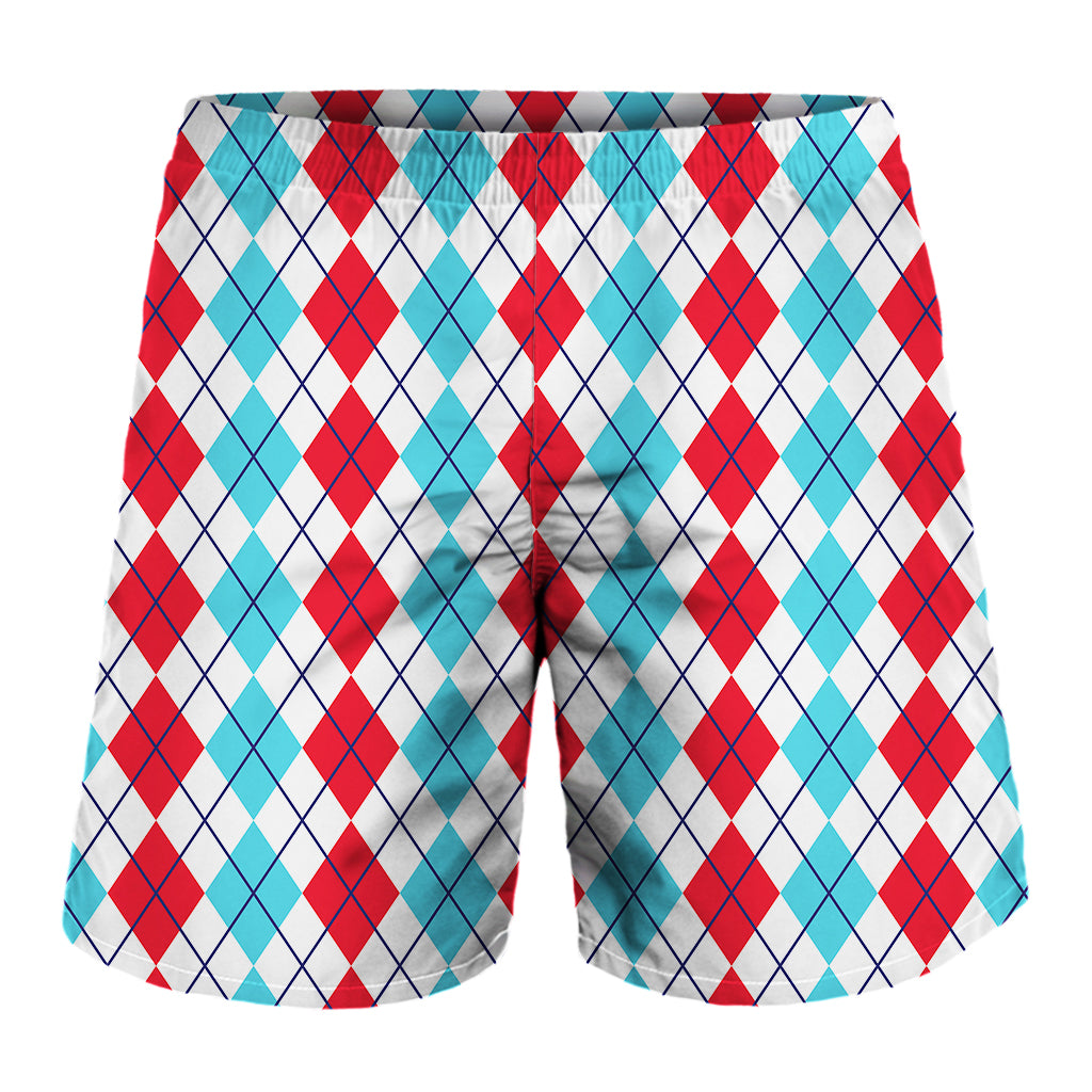 Red And Blue Argyle Pattern Print Men's Shorts