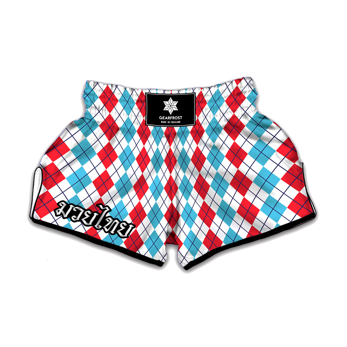 Red And Blue Argyle Pattern Print Muay Thai Boxing Shorts