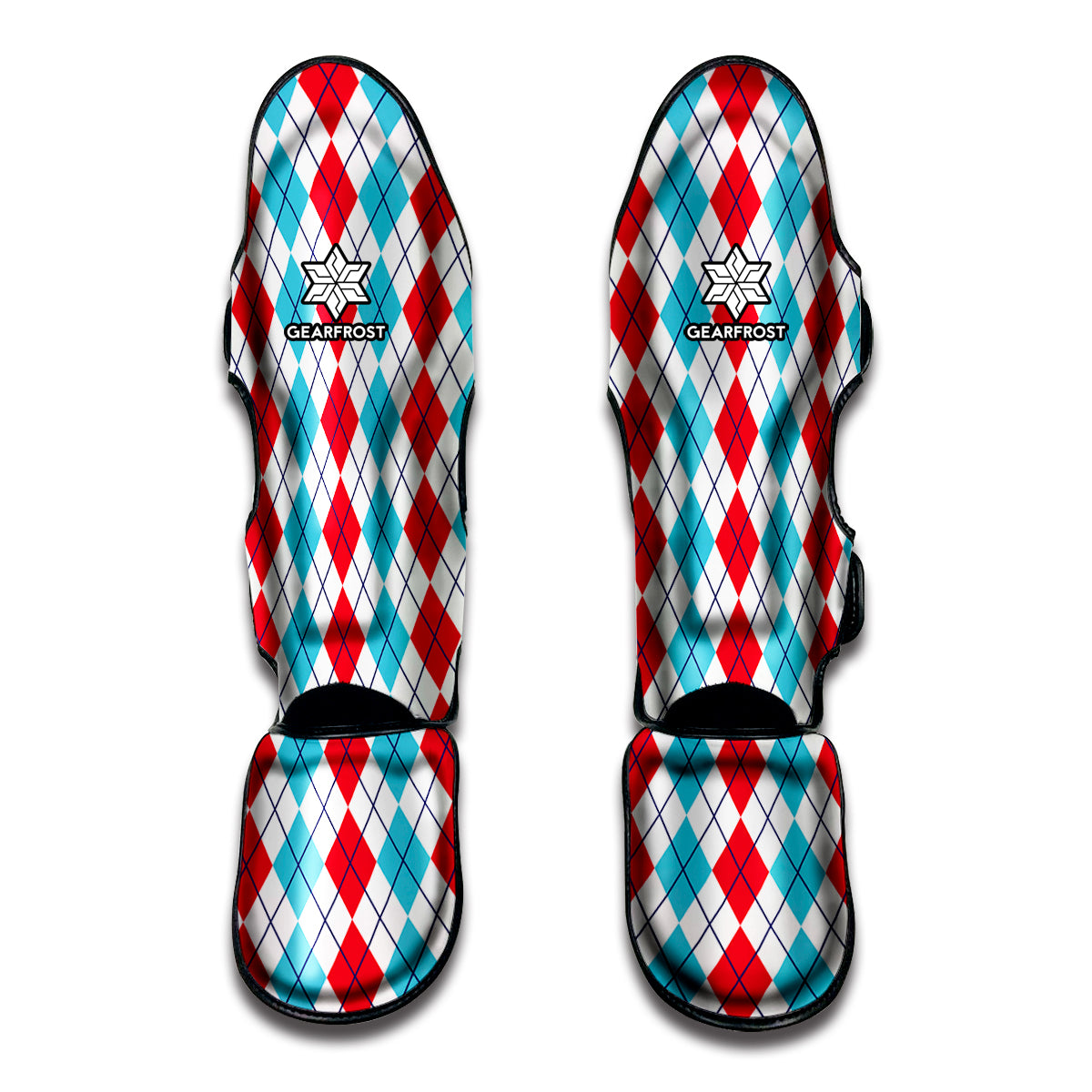 Red And Blue Argyle Pattern Print Muay Thai Shin Guards