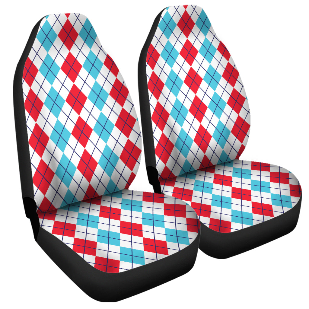 Red And Blue Argyle Pattern Print Universal Fit Car Seat Covers