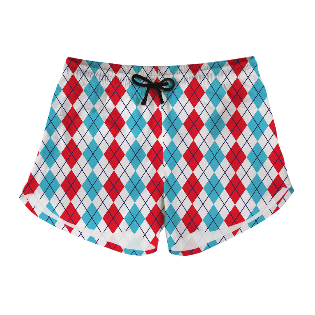 Red And Blue Argyle Pattern Print Women's Shorts