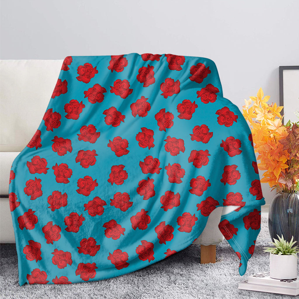 Red And Blue Carnation Pattern Print Blanket