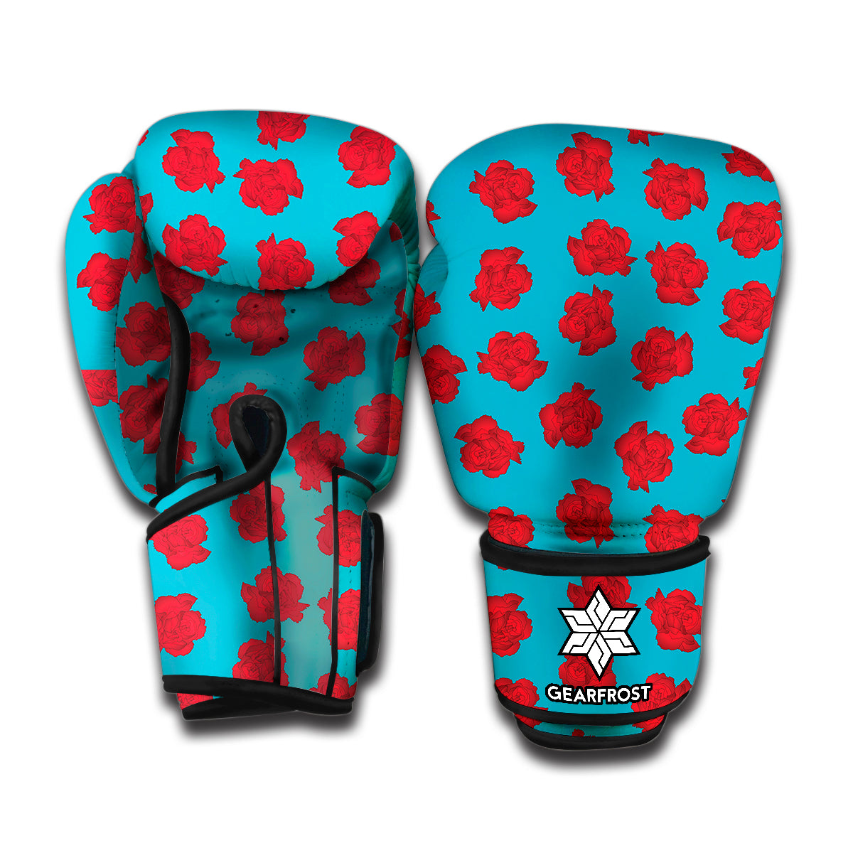 Red And Blue Carnation Pattern Print Boxing Gloves