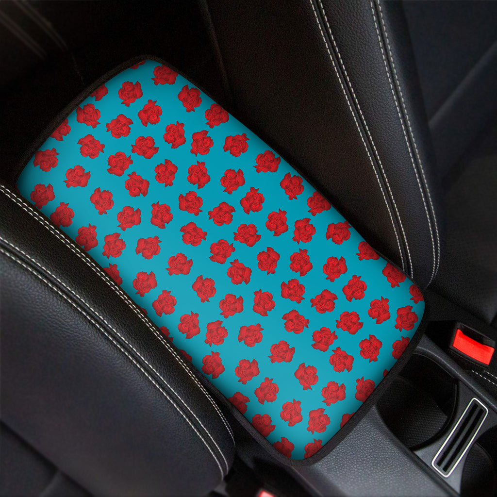 Red And Blue Carnation Pattern Print Car Center Console Cover