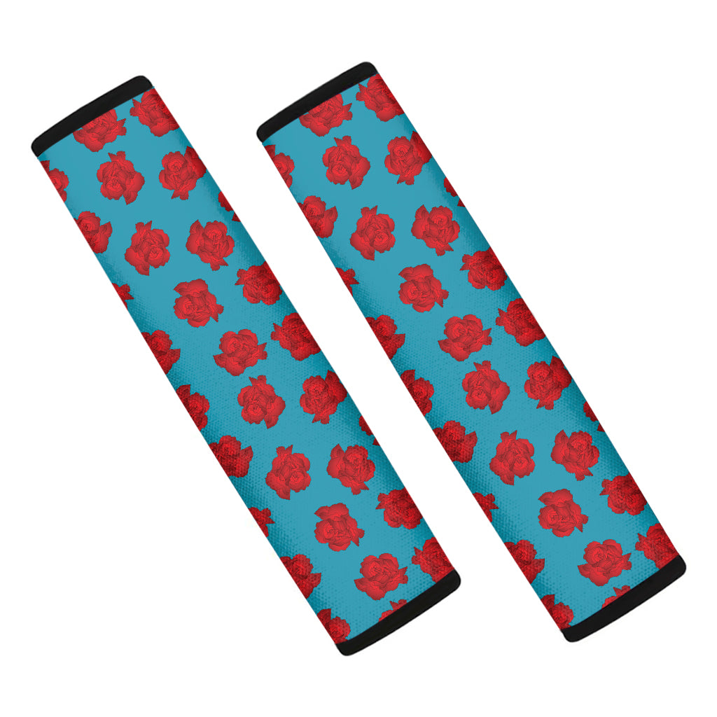 Red And Blue Carnation Pattern Print Car Seat Belt Covers