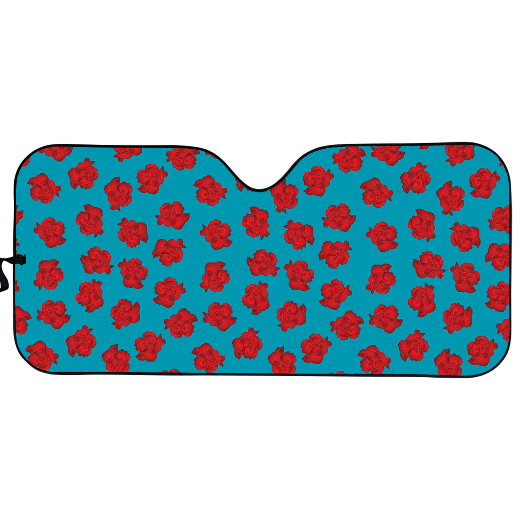 Red And Blue Carnation Pattern Print Car Sun Shade