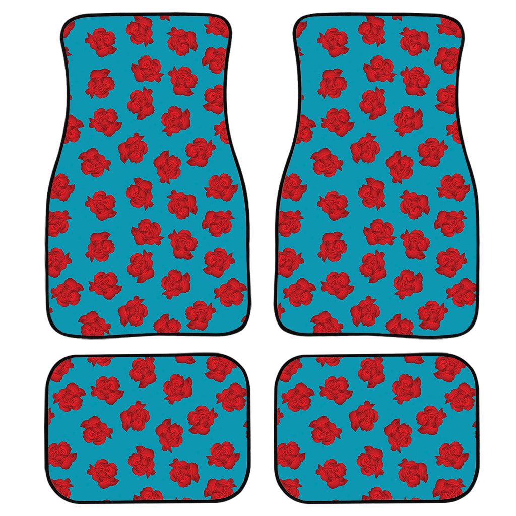Red And Blue Carnation Pattern Print Front and Back Car Floor Mats