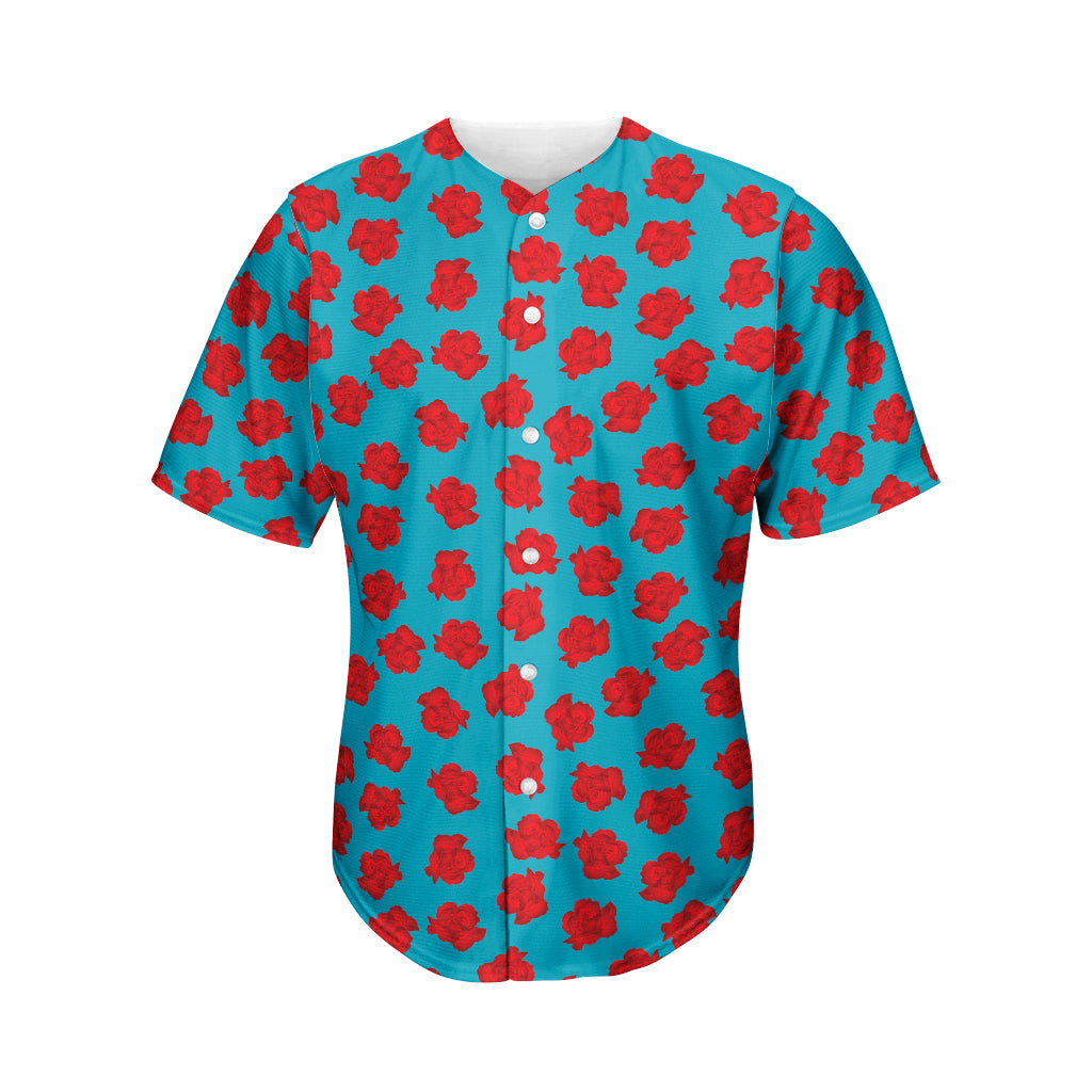 Red And Blue Carnation Pattern Print Men's Baseball Jersey