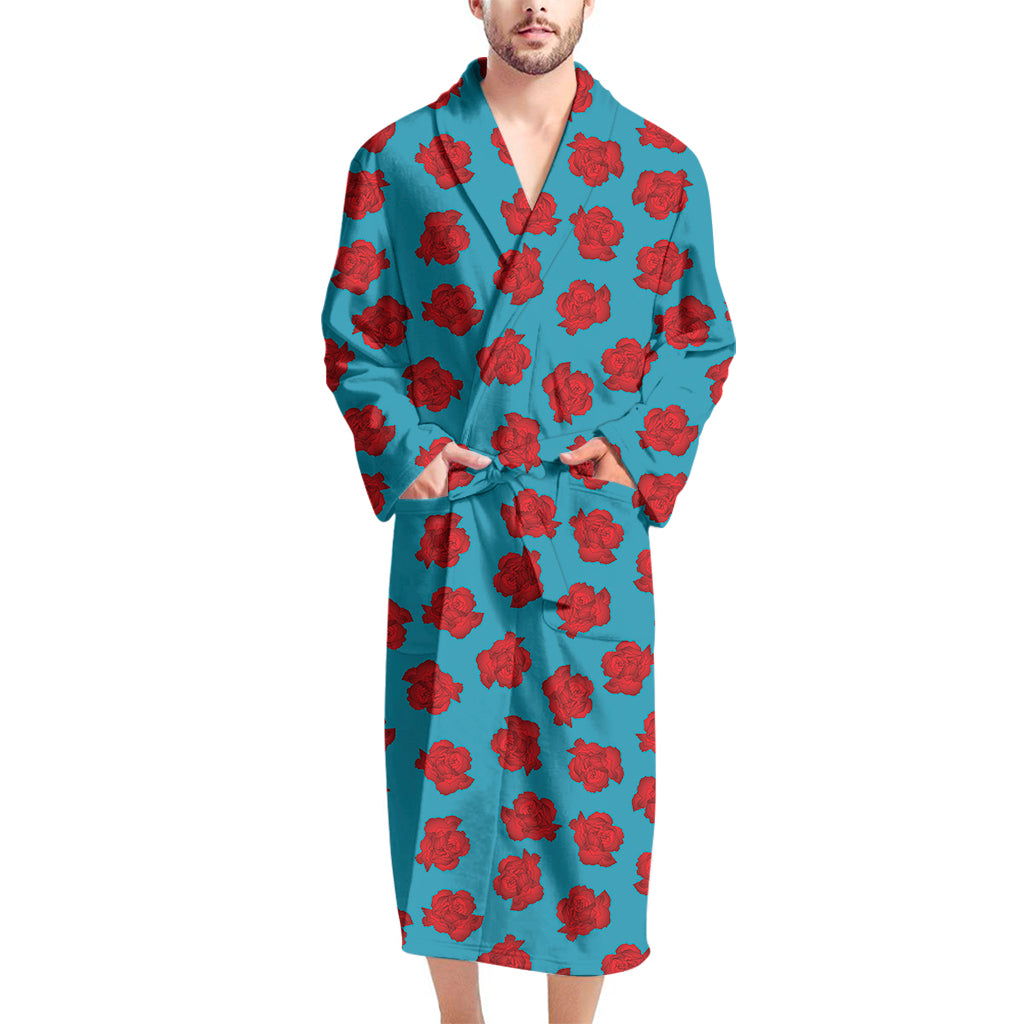 Red And Blue Carnation Pattern Print Men's Bathrobe