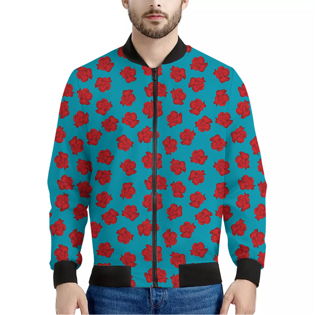 Red And Blue Carnation Pattern Print Men's Bomber Jacket