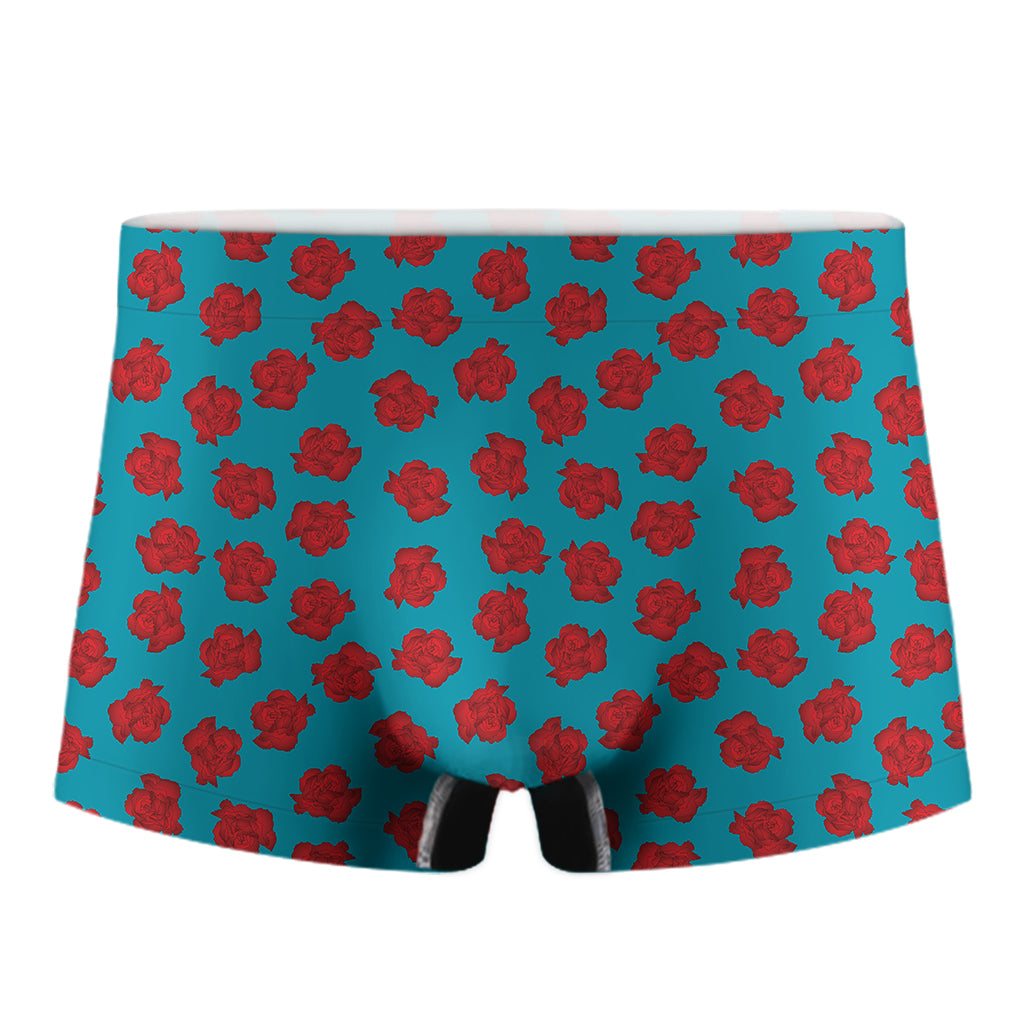 Red And Blue Carnation Pattern Print Men's Boxer Briefs