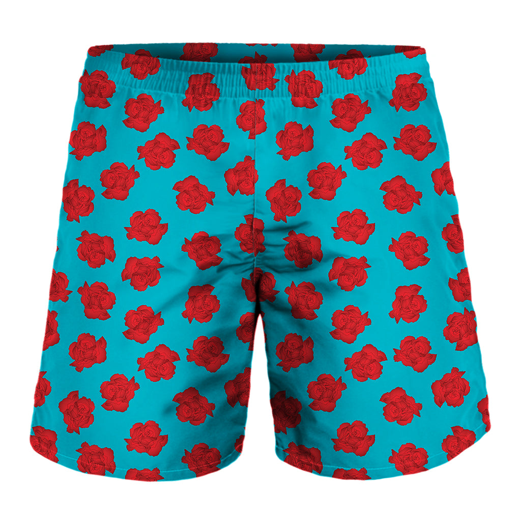 Red And Blue Carnation Pattern Print Men's Shorts