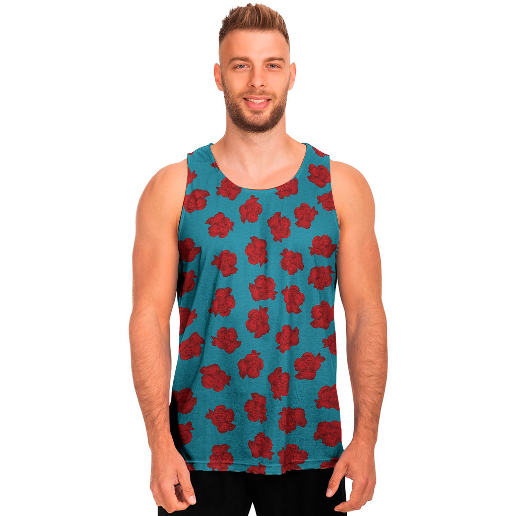 Red And Blue Carnation Pattern Print Men's Tank Top